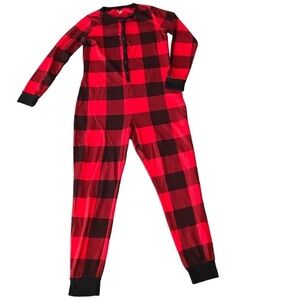 Old Navy Pajamas XS  Buffalo Plaid Holiday Thermal Waffle Red One Piece Xmas